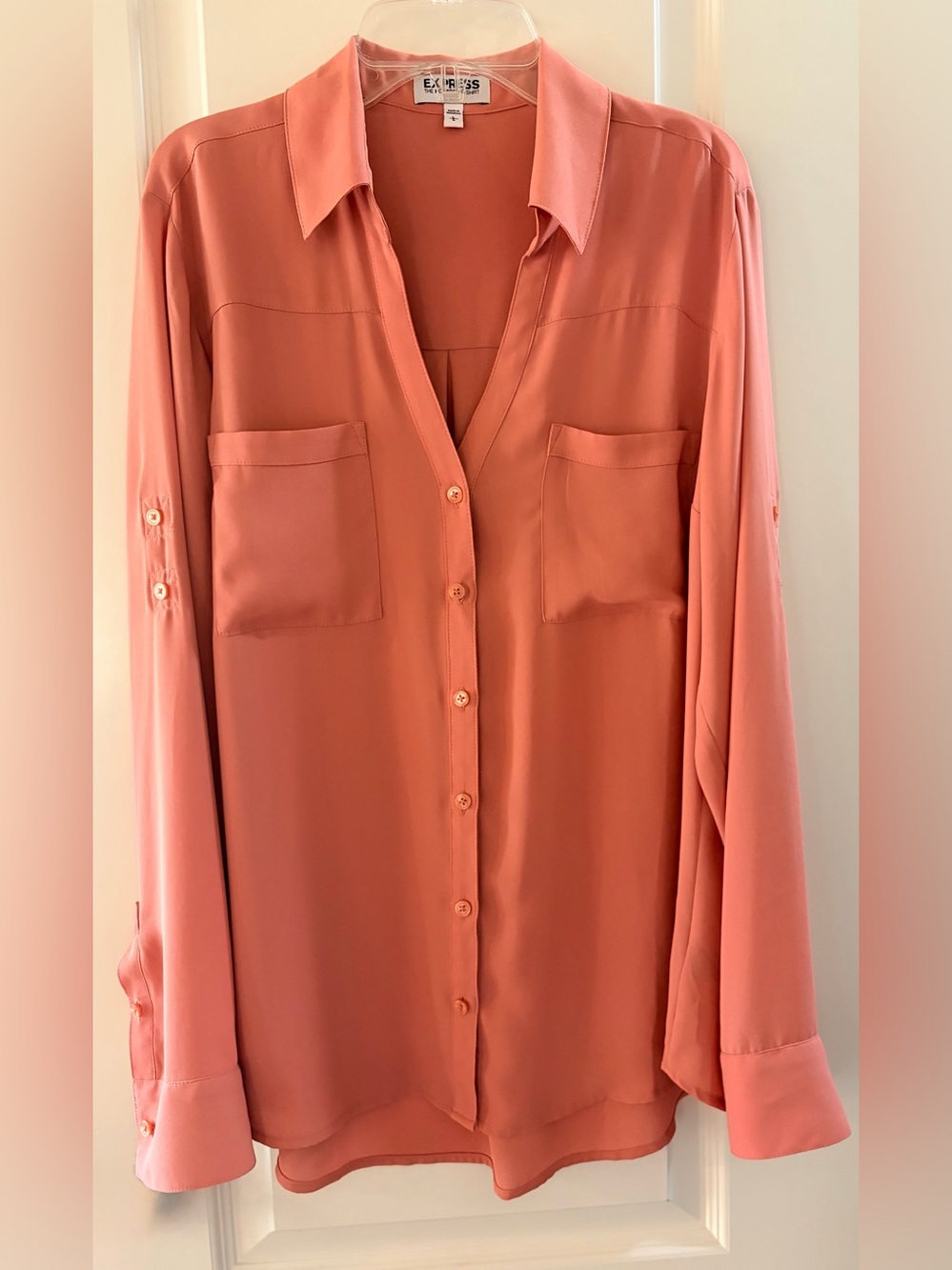 Express Blush Pink Button-Down Shirt with Button-Up Sleeves